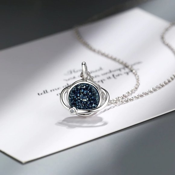 NEW 925 Sterling Silver Druzy Planet Necklace - Picture 6 of 8